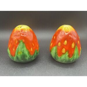 Pair of Strawberry Salt & Pepper Shakers - Red, Yellow, Green - Novelty Vintage